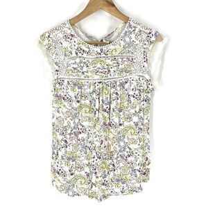 Anthropologie Meadow Rue Top Size Small Nellore White Floral Blouse Romantic